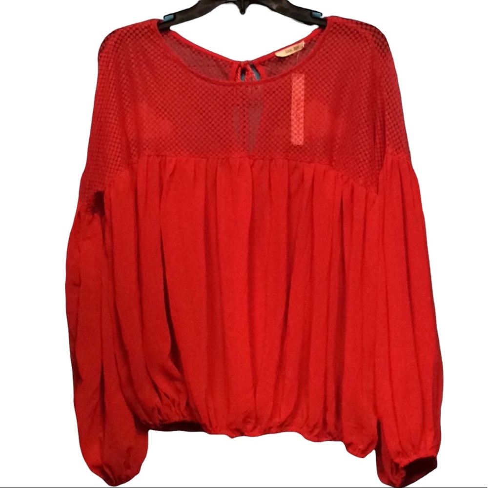 🌞‎ SanJoy sheer & lace peasant blouse